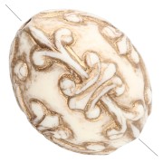 Perle olive 14x11 mm en résine opaque - décor baroque - Ivoire - Doré x1|raw }}