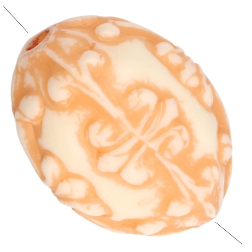 Perle olive 14x11 mm en résine opaque - décor baroque - Ivoire - Orange x1