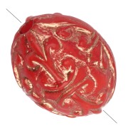 Perles olive 10x8 mm en résine opaque - décor baroque - Rouge - Doré x4|raw }}