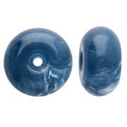 Perles rondelles 12x7 mm en résine opaque - Bleu pétrole marbré x6
