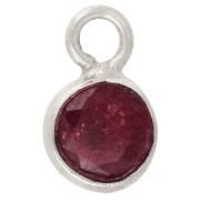 Breloque ronde facettée 4.5 mm en pierre gemme - Argent 925 - Rubis