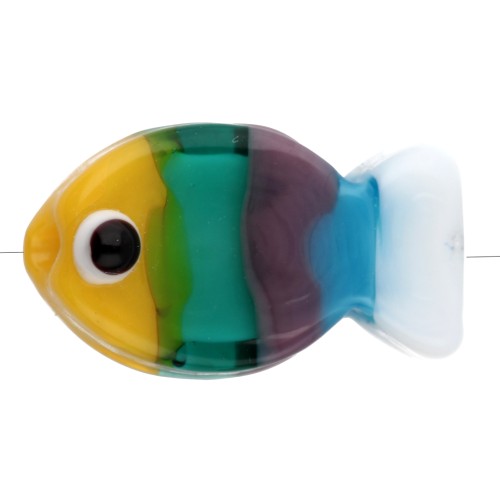 Perle poisson 20.5x12 mm en verre - Rayé - Jaune - Vert - Marron x1