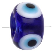 Perles rondelles 14x9.5 mm en verre - motif oeil - Bleu foncé - Blanc x4