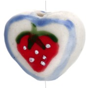 Perle coeur 12x14 mm en céramique - motif fraise - Blanc - Rouge x1
