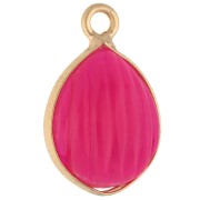 Breloque goutte striée 17x11 mm pierre gemme teintée Doré Or fin - Calcedoine rose|raw }}