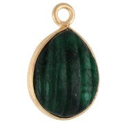 Breloque goutte striée 17x11mm pierre gemme - Doré à l'or fin - Imitation Emeraude|raw }}