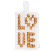 Pendentif rectangle 29x14 mm en perles de rocailles motif LOVE - Blanc - Doré x1