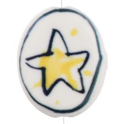 Perle ovale 19.5x16 mm en céramique - motif étoile - Blanc - Jaune x1