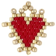 Pendentif coeur 19 mm en perles de rocailles - Rouge - Doré x1