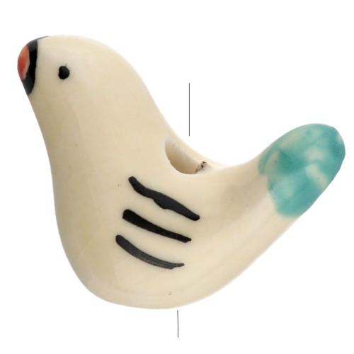 Perle oiseau 15x21 mm en céramique - Beige - Turquoise x1