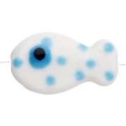 Perles poisson 11x19.5 mm en céramique - Blanc à pois Bleu ciel x1
