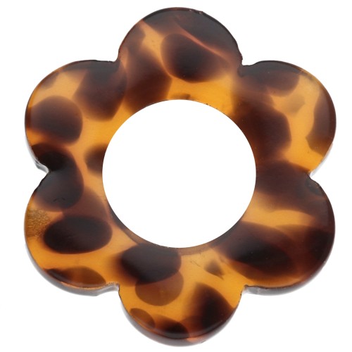 Pendentif fleur 14 mm en acétate - Terrazzo Marron - Noir x1