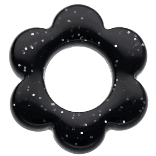 Pendentif fleur 14 mm en acrylique - Pailleté noir x1