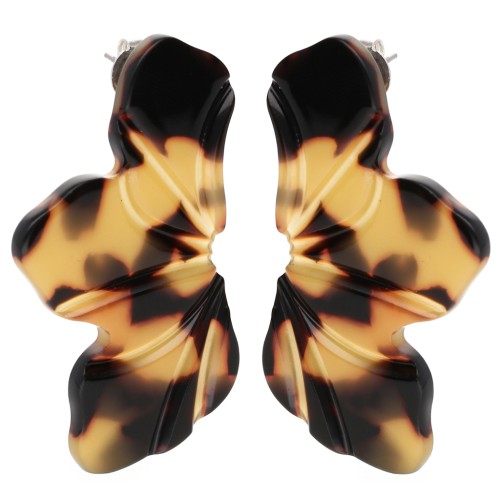 Boucles d'oreilles demi fleur 47x27 mm - Ecaille de tortue - Marron - Noir x2