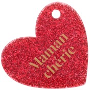Pendentif coeur 39x45 mm acrylique - Maman chérie - Pailleté Rouge - Doré x1|raw }}