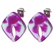 Clous d'oreilles losange évidé 16x14 mm acétate - Ecaille de tortue - Violet - Vert x2