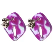 Clous d'oreilles losange évidé 16x14 mm acétate - Ecaille de tortue - Violet - Vert x2