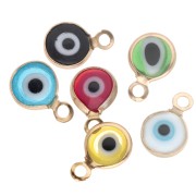 Mini breloques oeil 6.5 mm avec verre - Acier inox 304 Doré - Multicolore x6