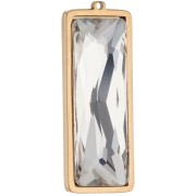 Pendentifs rectangle 35x13 mm avec cabochon verre - Acier inox 304L Doré - Crystal x2