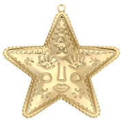 Pendentif étoile 29x28.5 mm - motif visage - Acier Inoxydable 304 Doré x1