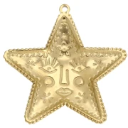 Pendentif étoile 44.5x43.5 mm - motif visage - Acier Inoxydable 304 Doré x1