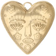 Pendentif coeur 30x28.5 mm - motif visage - Acier Inoxydable 304 Doré x1|raw }}