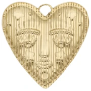 Pendentif coeur 30x28.5 mm - motif visage - Acier Inoxydable 304 Doré x1