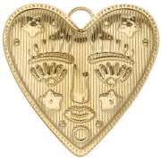Pendentif coeur 46.5x45 mm - motif visage - Acier Inoxydable 304 Doré x1