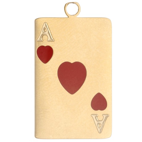 Pendentif carte à jouer 21x13 mm - As de coeur époxy - Acier inox 304 Doré - Rouge