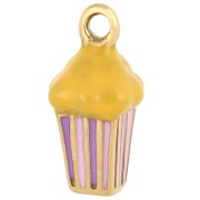 Breloque popcorn 15.5x8 mm avec résine époxy - Acier Inox 304 Doré - Jaune x1