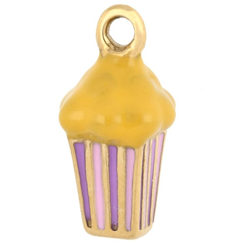 Breloque popcorn 15.5x8 mm avec résine époxy  - Acier Inox 304 Doré - Jaune x1