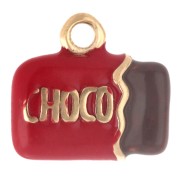 Breloque tablette de chocolat 12x13 mm résine époxy - Acier inox 304 Doré - Rouge