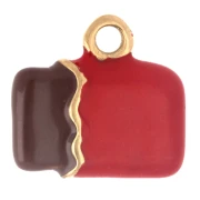 Breloque tablette de chocolat 12x13 mm résine époxy - Acier inox 304 Doré - Rouge