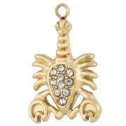 Breloque homard 19x12 mm avec strass - Acier inoxydable Doré 304 - Crystal x1