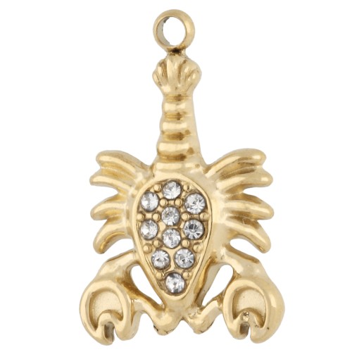 Breloque homard 19x12 mm avec strass - Acier inoxydable Doré 304 - Crystal x1