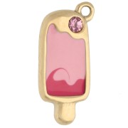 Breloque glace 15.5x7 mm avec résine époxy - Acier Inox 304 Doré - Rose x1