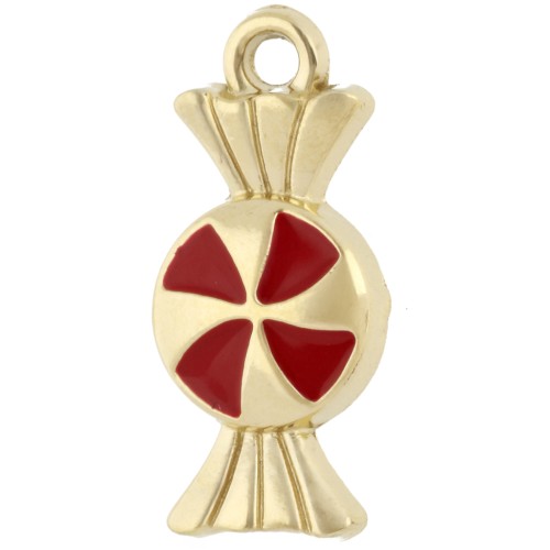 Breloque bonbon 18x8.3 mm avec résine époxy - Acier Inox 304 Doré - Rouge x1