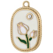 Pendentif cadre 23.5x15 m motif fleur - résine époxy - Acier Inox 304 Doré x 1|raw }}