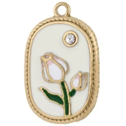 Pendentif cadre 23.5x15 m motif fleur - résine époxy - Acier Inox 304 Doré x 1