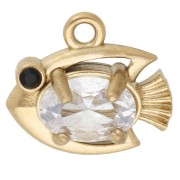 Mini breloque poisson 9x10 mm avec strass - Acier inoxydable Doré 304 - Crystal x1|raw }}
