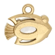 Mini breloque poisson 9x10 mm avec strass - Acier inoxydable Doré 304 - Crystal x1