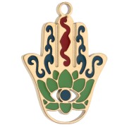 Pendentif main Hamsa 20x14.5 mm Résine époxy - Acier inox 304 Doré - Vert x 1