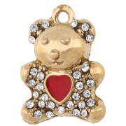 Breloque - Breloque ourson 15x11.5mm coeur résine & strass - Acier Inox 304 Doré - Rouge x1 Breloque ourson 15x11.5mm coeur résine & strass - Acier Inox 304 Doré - Rouge x1