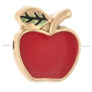 Perle pomme 10x8.5 mm avec résine époxy - Acier inoxydable 304 Doré - Rouge x1|raw }}