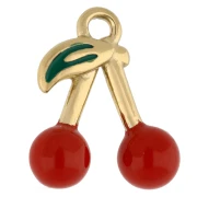 Breloque cerises 16.5x14 mm avec résine époxy  - Acier Inox 304 Doré - Rouge x1