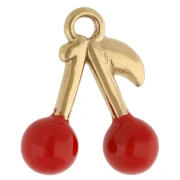 Breloque cerises 16.5x14 mm avec résine époxy  - Acier Inox 304 Doré - Rouge x1