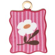 Breloque rectangle 17x12mm impression UV - Fleur & rayé - Acier inox 304 Doré Rose