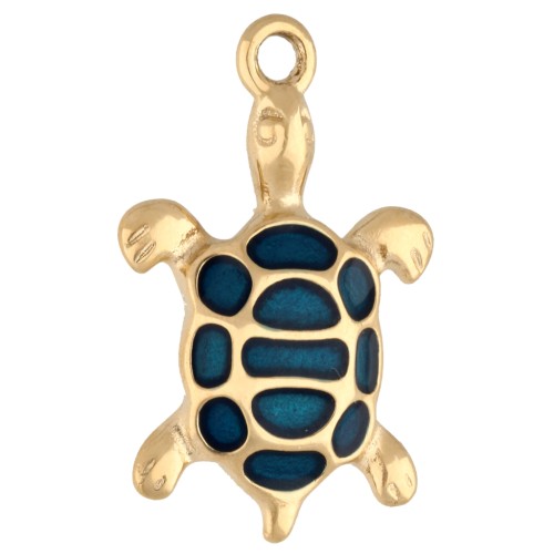 Pendentif tortue 21x13.5 mm avec résine époxy - Acier inoxydable 304 Doré - Bleu