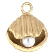 Breloque coquillage 17.5x15 mm avec perle imit nacre Acier inox 304 Doré - Blanc
