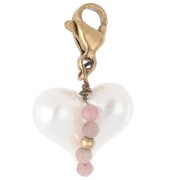 Breloque charms coeur ABS et perles avec fermoir - Acier inox 304 Doré - Blanc x1|raw }}